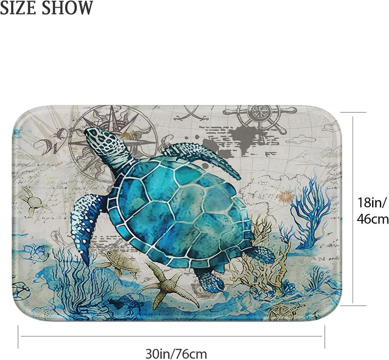 Britimes Bath Mat for Bathroom, Blue Turtle Washable Cover Floor Rug Carpets Floor Mat Bathroom Decorations 16x24 Inches for Kitchen Bedroom Indoor - Image 3